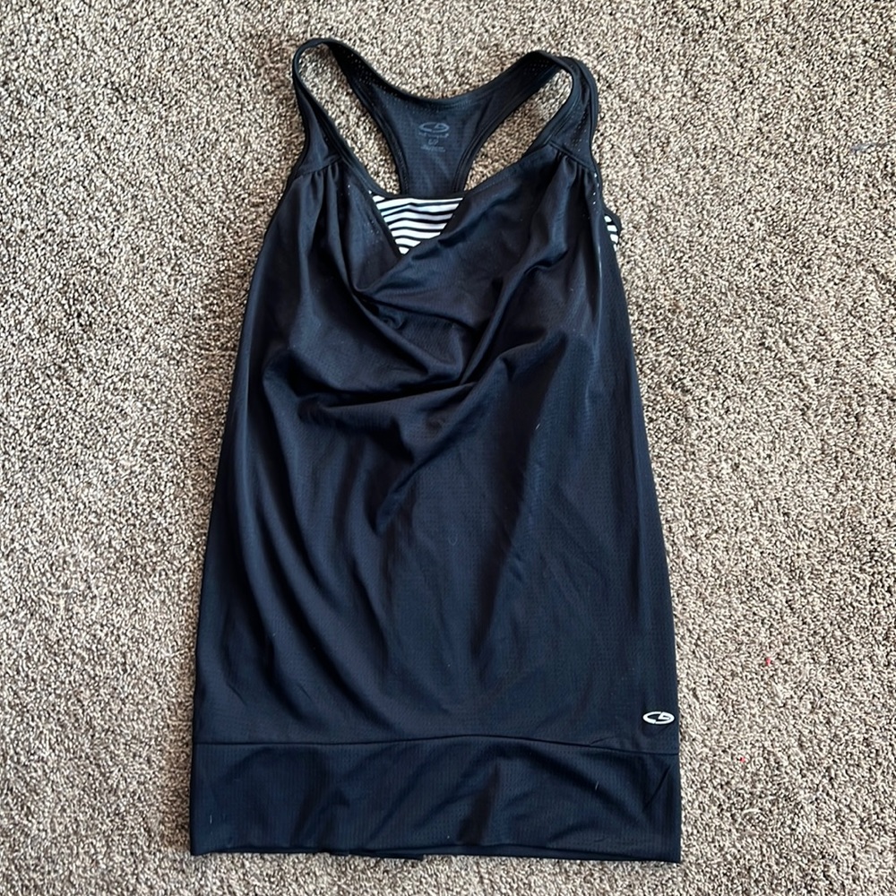 Womens workout tank top with stripped built in bra (not padded)